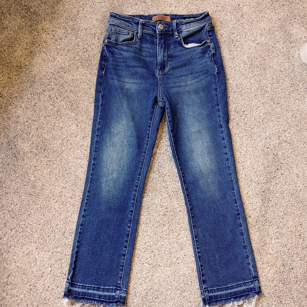 Judy Blue Kick Flare Jeans Medium Wash Raw Hem Size 3/26 High Rise Denim